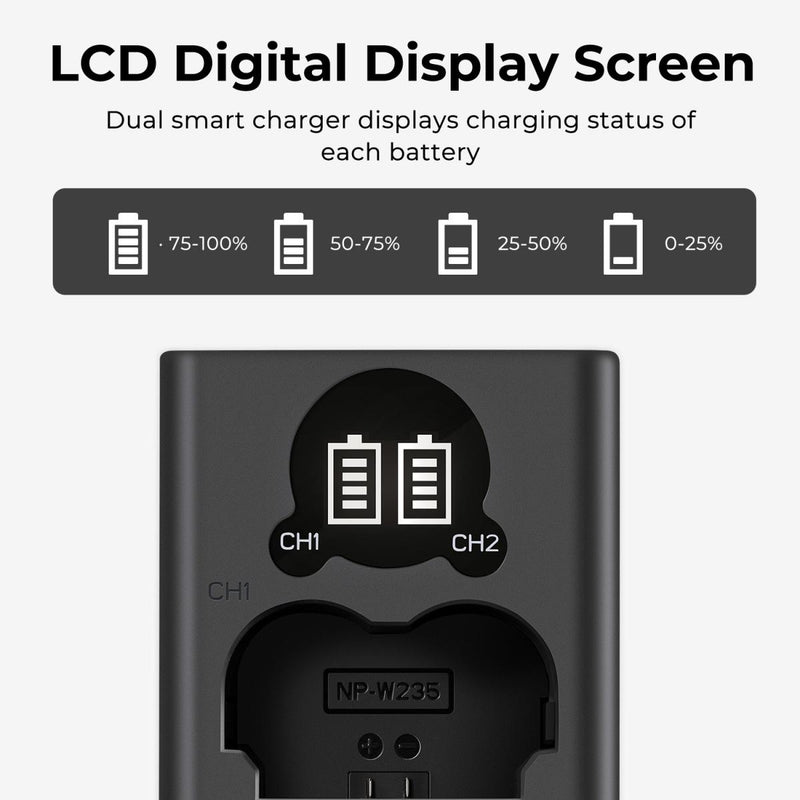 K&F Concept NP-W235 2200mAh Digital Camera Dual Battery with Dual Channel Charger