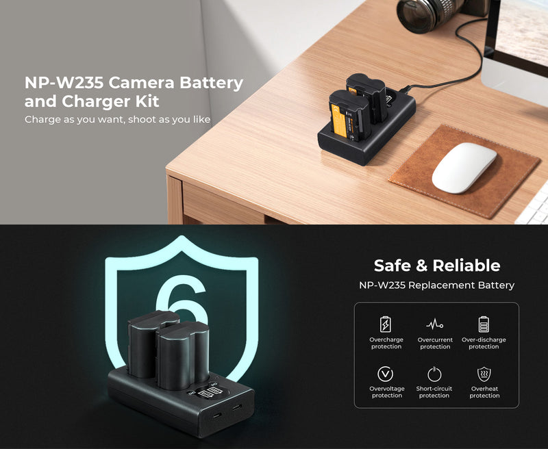 K&F Concept NP-W235 2200mAh Digital Camera Dual Battery with Dual Channel Charger