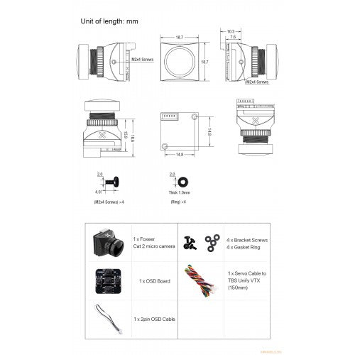 Foxeer Cat 2 Micro 1200TVL Starlight Night FPV Camera 2.1mm Lens (Black)