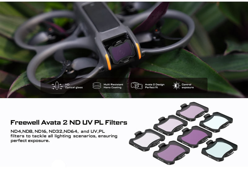 Freewell 7-pack ND Filter Bundle for DJI Avata 2 (ND4 8 16 32 64 PL UV)