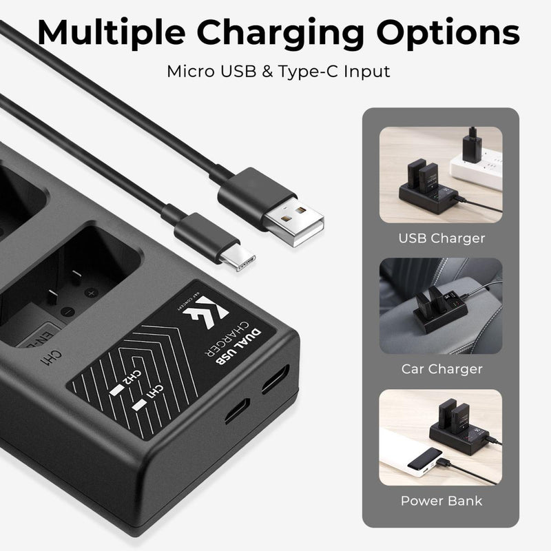 K&F Concept EN-EL14 1050mAh Digital Camera Dual Battery with Dual Channel Charger