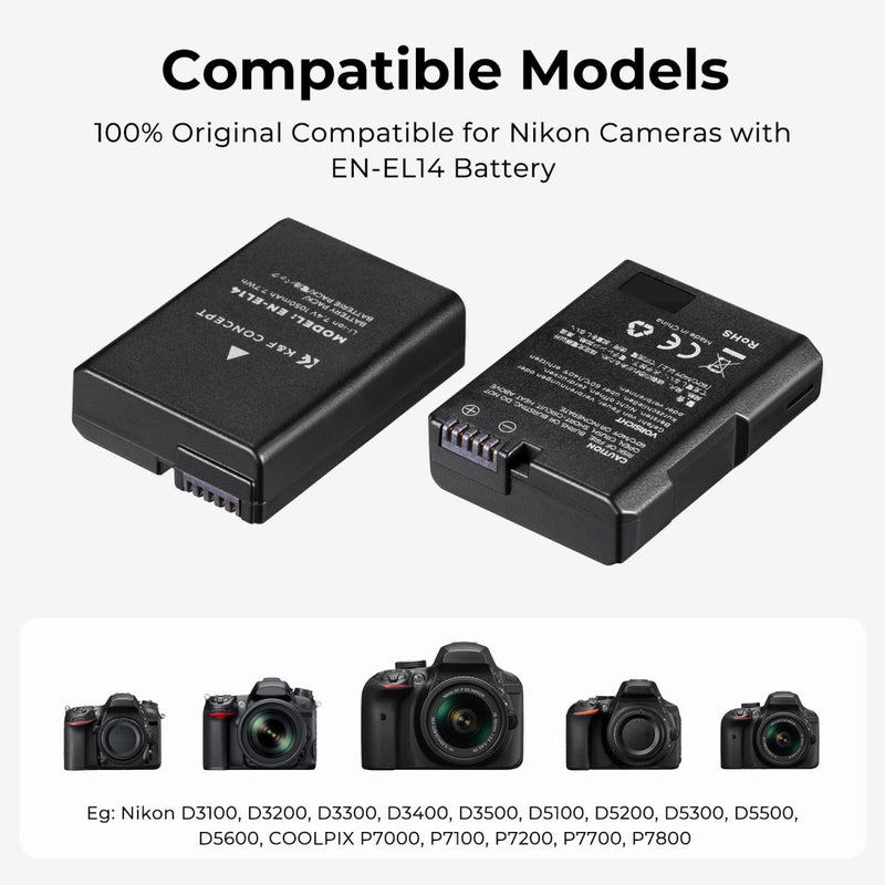 K&F Concept EN-EL14 1050mAh Digital Camera Dual Battery with Dual Channel Charger