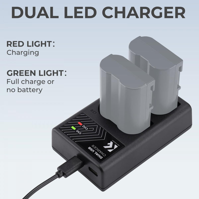 K&F Concept EN-EL15 Digital Camera Dual Channel Charger with Type-C Charging Cable