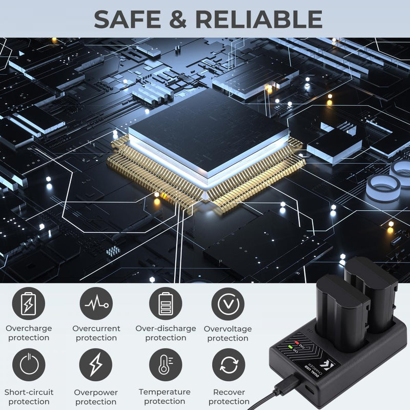 K&F Concept EN-EL15 Digital Camera Dual Channel Charger with Type-C Charging Cable