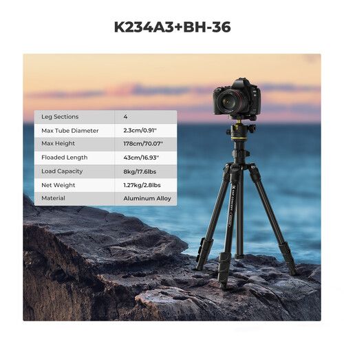 K&F Concept 70" Aluminum Alloy Travel Tripod with BH-36 Ball Head