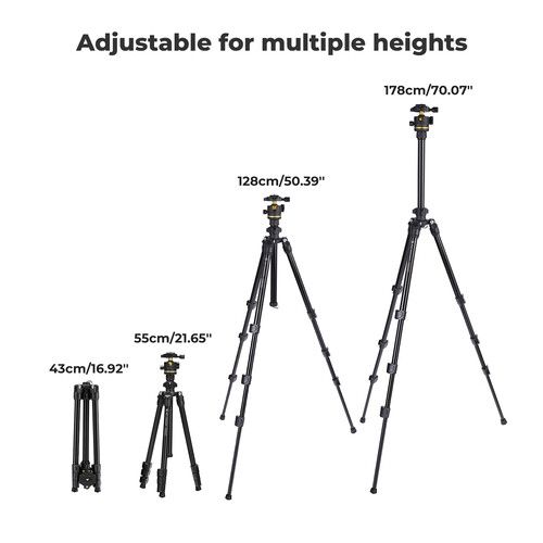 K&F Concept 70" Aluminum Alloy Travel Tripod with BH-36 Ball Head