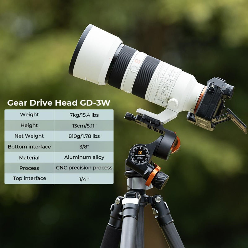 K&F Concept 3-Way Geared Aluminum Alloy Tripod Head