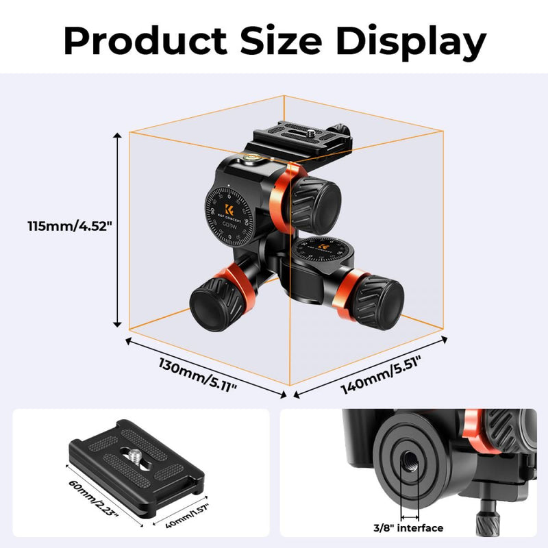 K&F Concept 3-Way Geared Aluminum Alloy Tripod Head