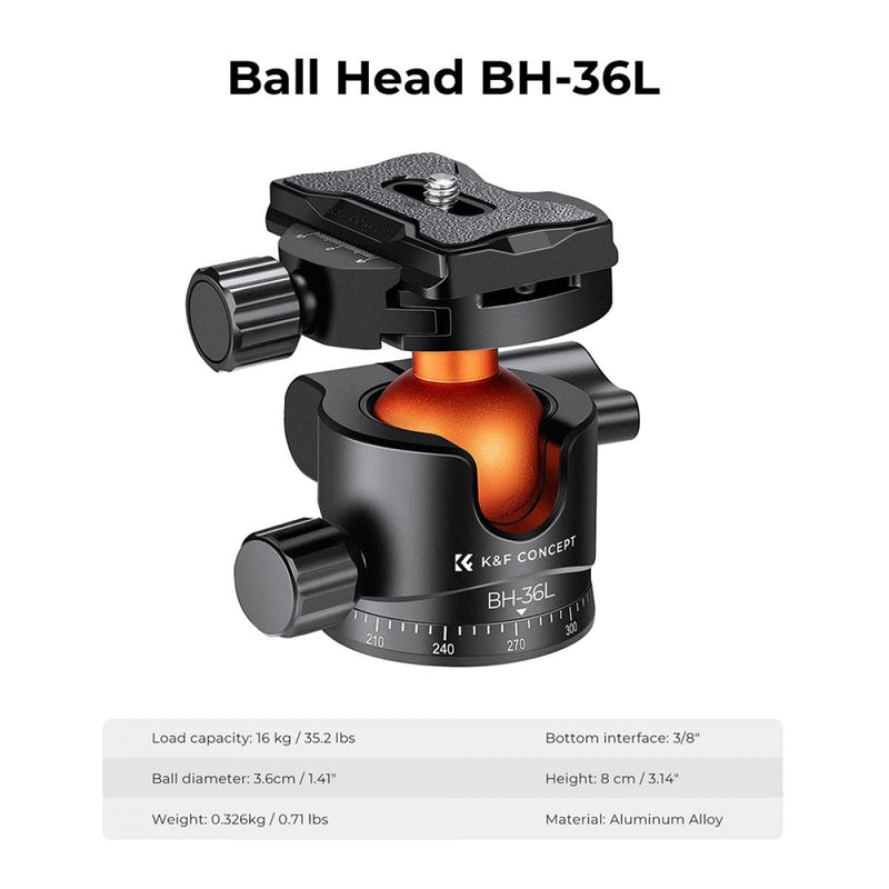 K&F Concept 36mm 360 Degree Rotating Metal Tripod Ball Head