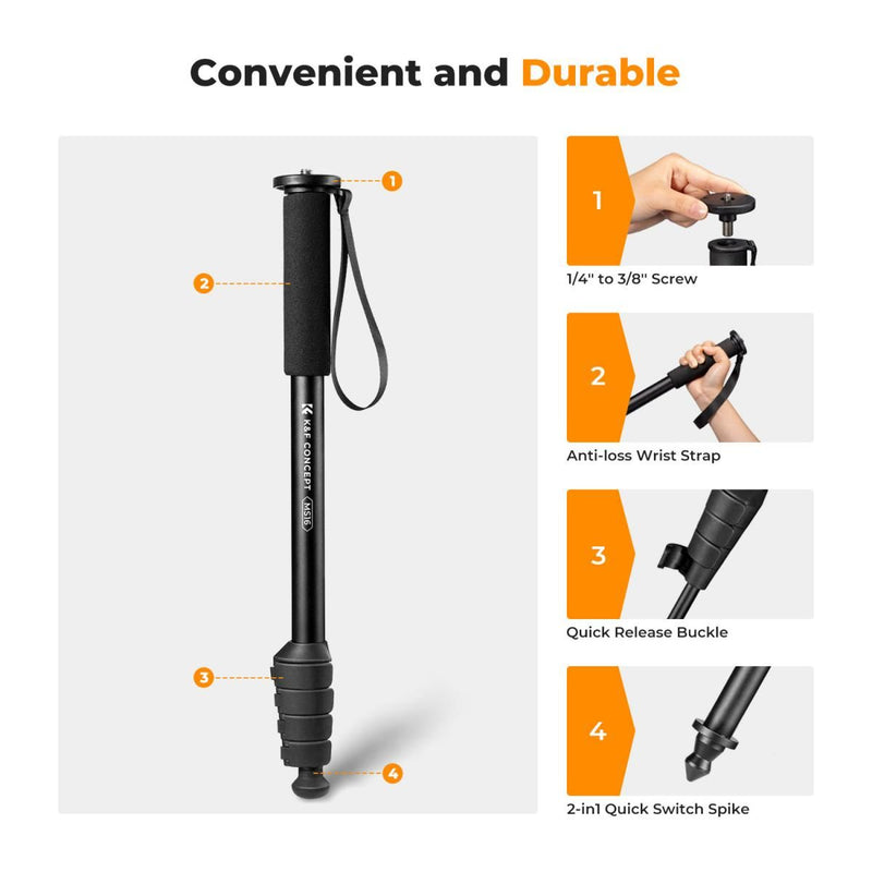 K&F Concept 63" 5-Section Aluminum Monopod