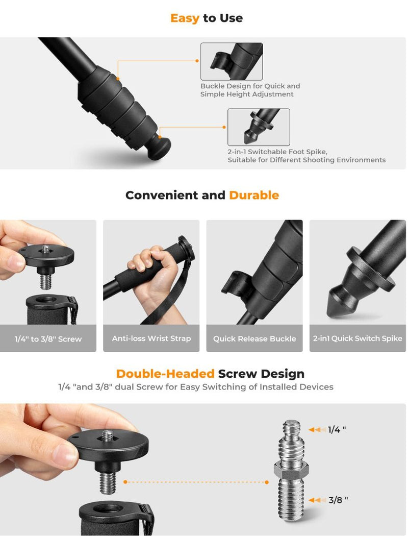 K&F Concept 63" 5-Section Aluminum Monopod