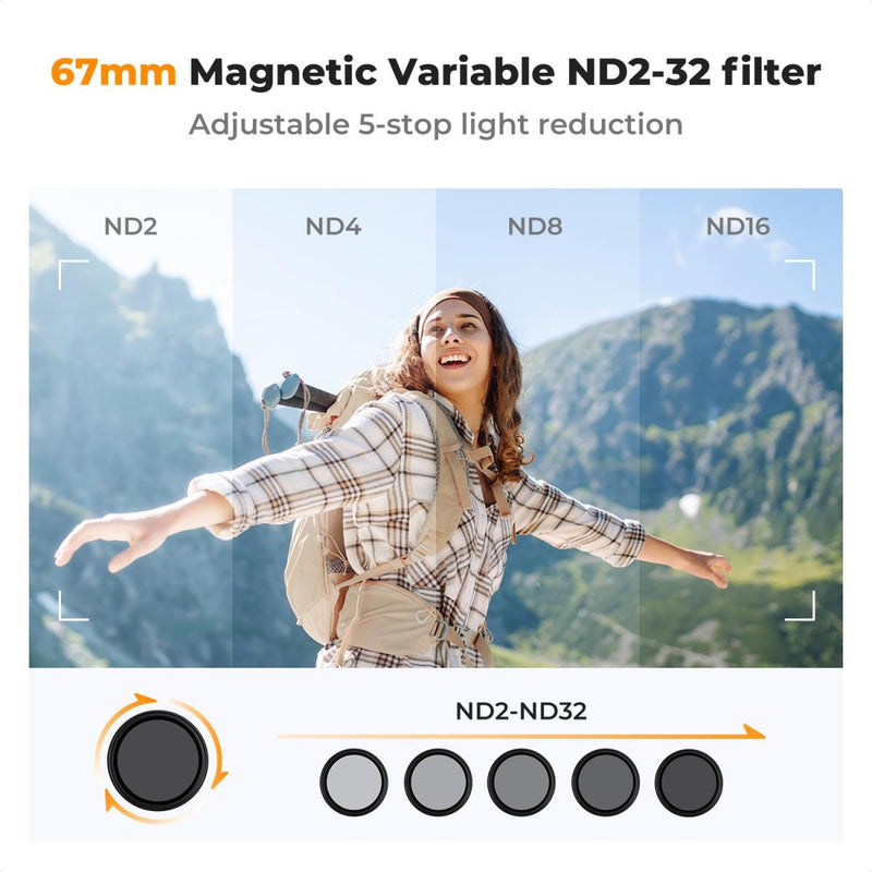 K&F Concept 67mm Clip-On Magnetic VND Filter (1-5 Stop) for Smartphones