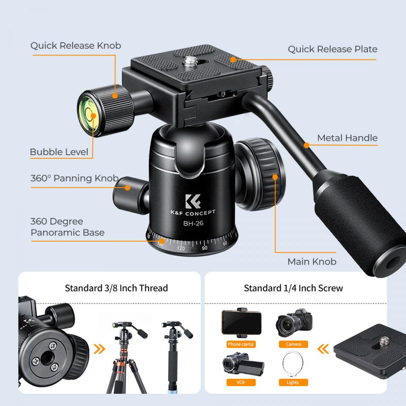 K&F Concept BH-26 Tripod Ball Head with Handle