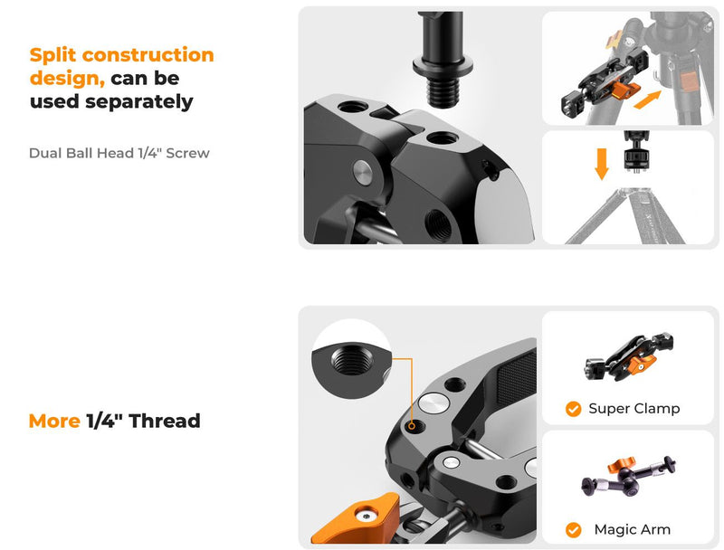 K&F Concept Ms13 Multi-Functional Camera Clamp with Ballhead Magic Arm