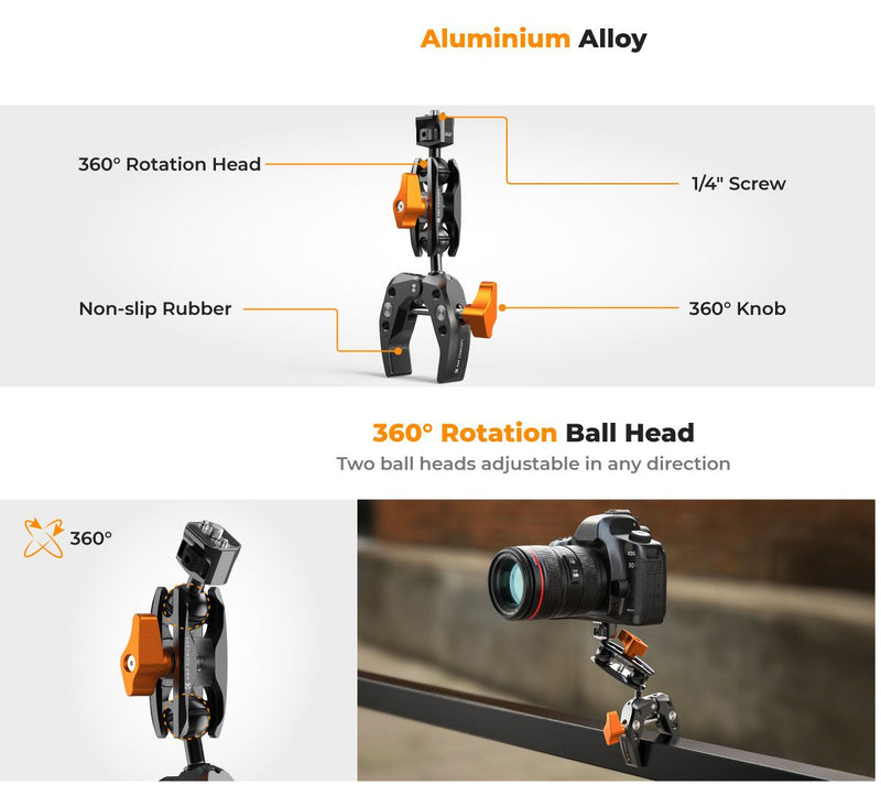 K&F Concept Ms13 Multi-Functional Camera Clamp with Ballhead Magic Arm