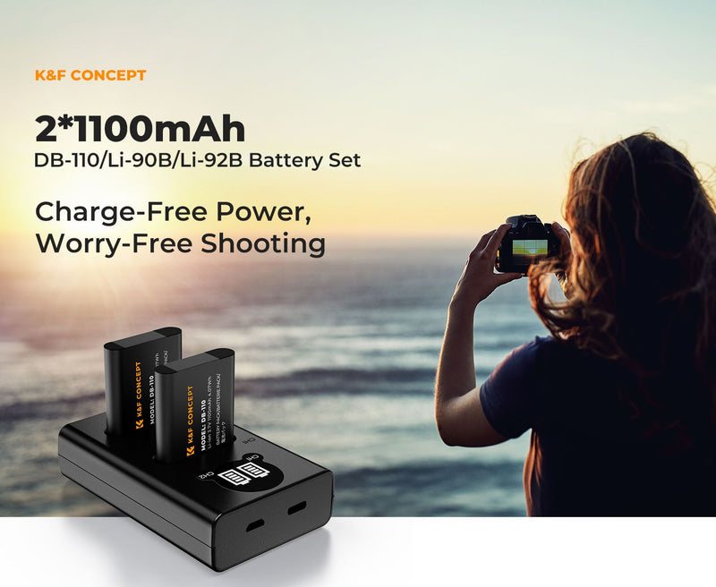 K&F Concept DB-110/Li-90B/Li-92B Dual Camera Battery and Charger Set