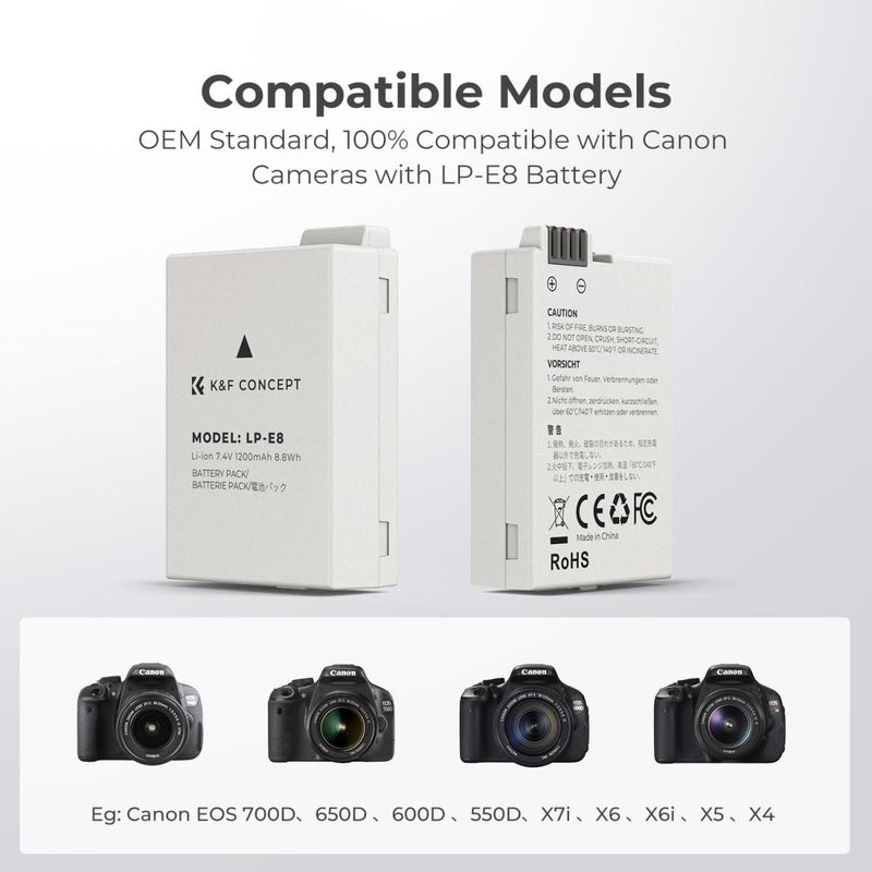 K&F Concept Dual Canon LP-E8 Battery and Charger Set