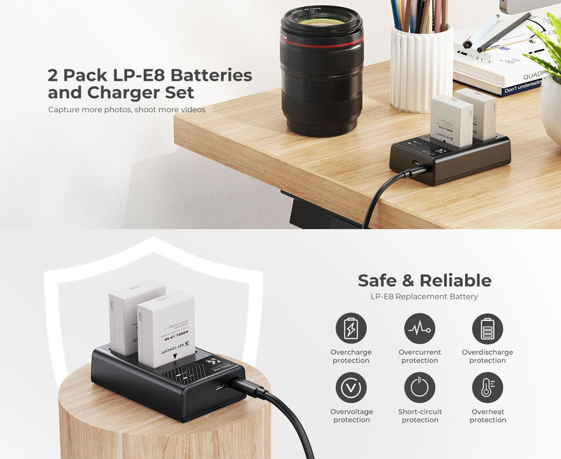 K&F Concept Dual Canon LP-E8 Battery and Charger Set