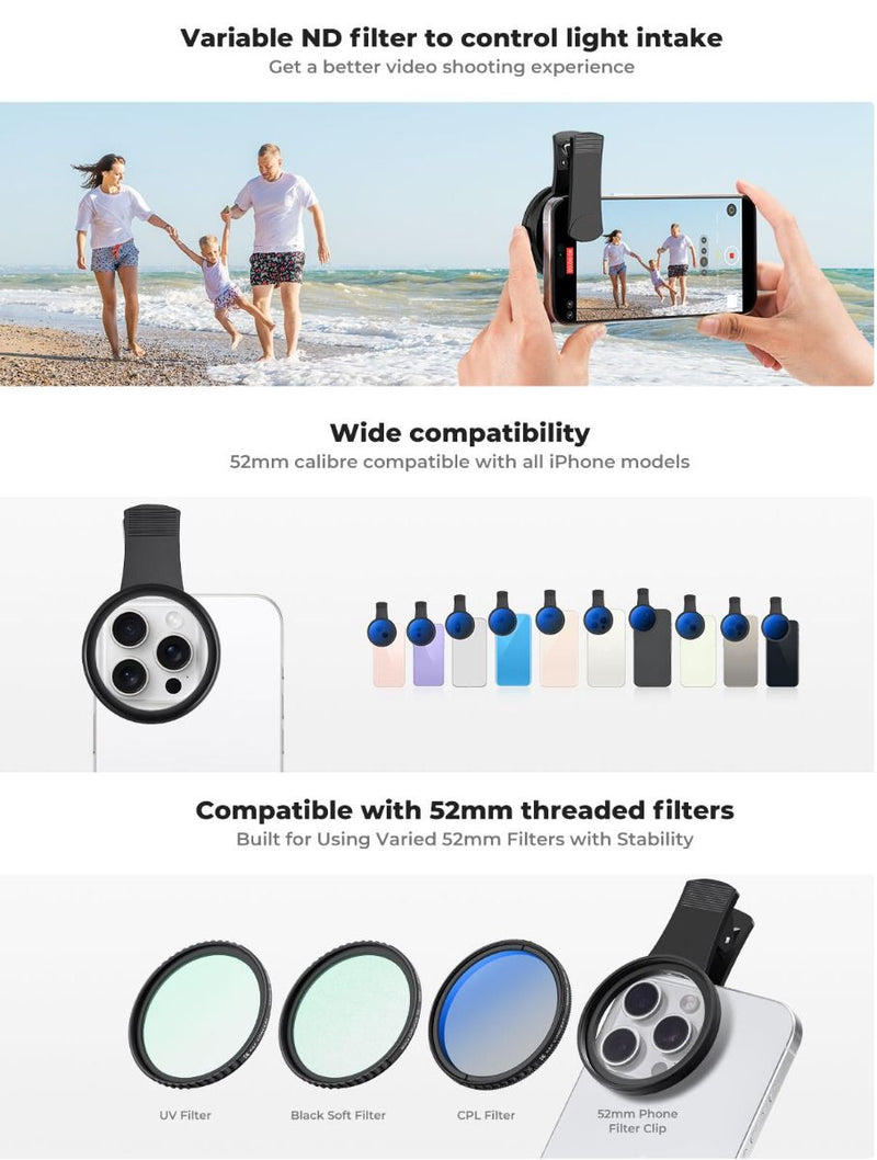 K&F Concept 52mm Clip-On Phone VND Filter (1-9 stops)