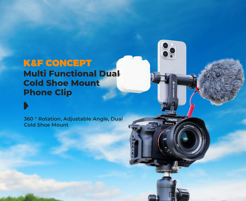 K&F Concept Dual Cold Shoe Phone Clip with Angle Adjustment