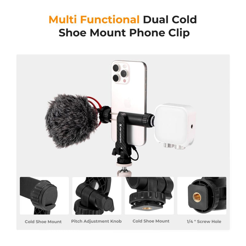 K&F Concept Dual Cold Shoe Phone Clip with Angle Adjustment