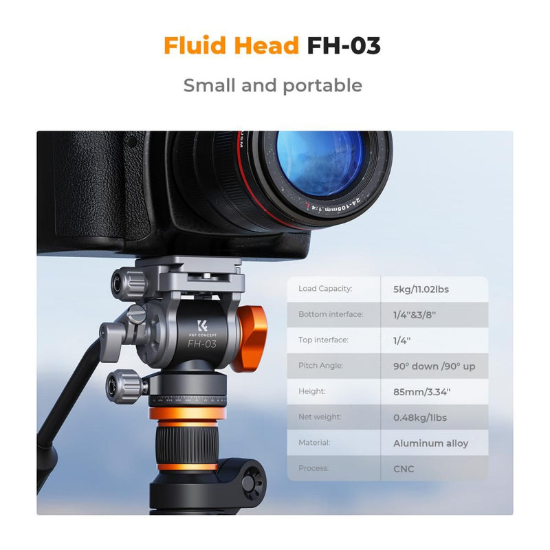 K&F Concept FH-03 Video Fluid Tripod Ball Head with Handle