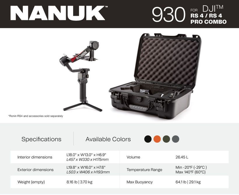 Nanuk 930 Case for DJI RS 4 / RS 4 Pro Combo (Black)