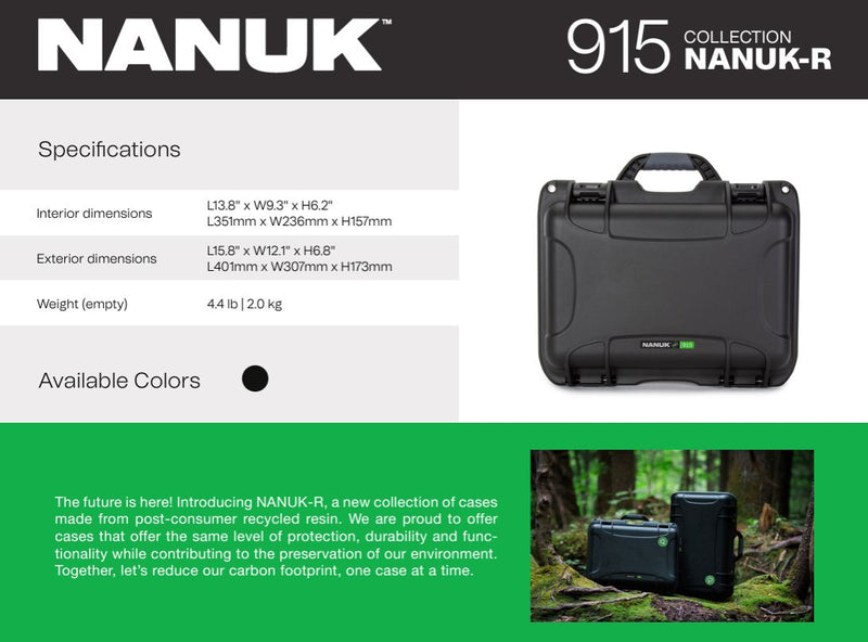 Nanuk 915 NANUK-R Collection Case with Padded Divider and Lid Organiser (Black)