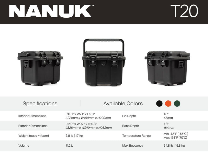 Nanuk T20 Top Loader Case with Padded Divider and Lid Organiser (Orange)