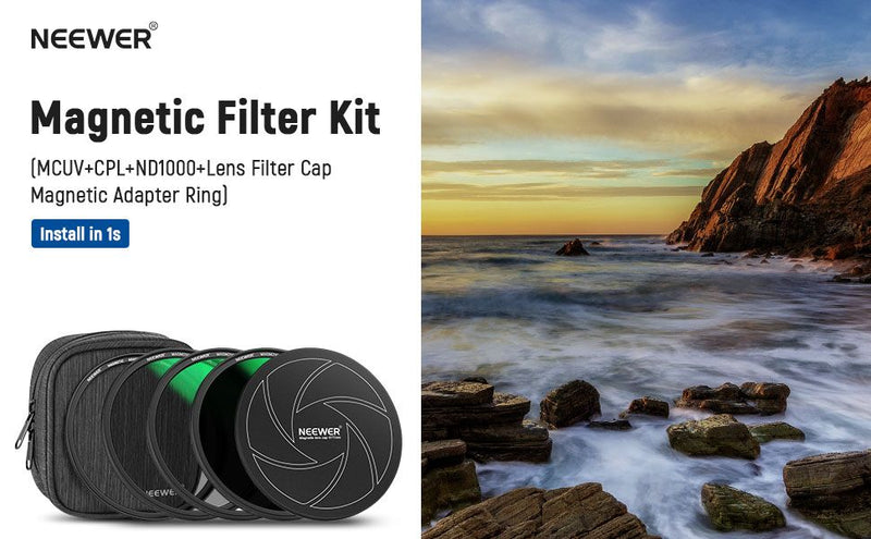 Neewer 67mm Magnetic 5-in1 Filter Kit (MCUV+CPL+ND1000+Adapter Ring+Lens Cap)