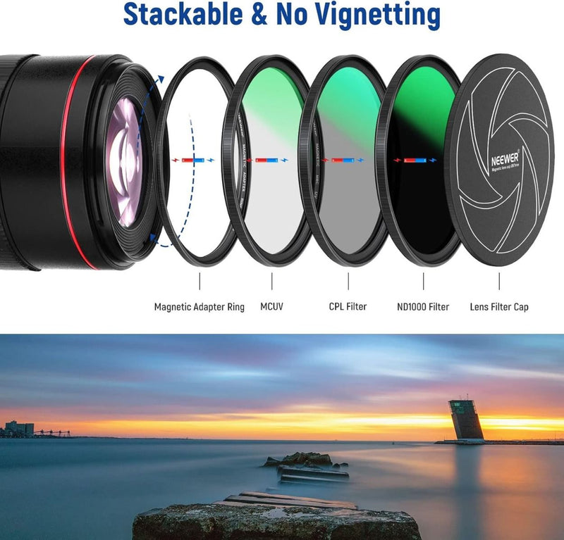 Neewer 67mm Magnetic 5-in1 Filter Kit (MCUV+CPL+ND1000+Adapter Ring+Lens Cap)