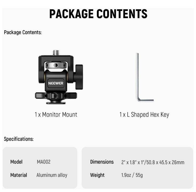 Neewer MA002 360° Swivel 180° Tilt Damping Monitor Mount with Cold Shoe