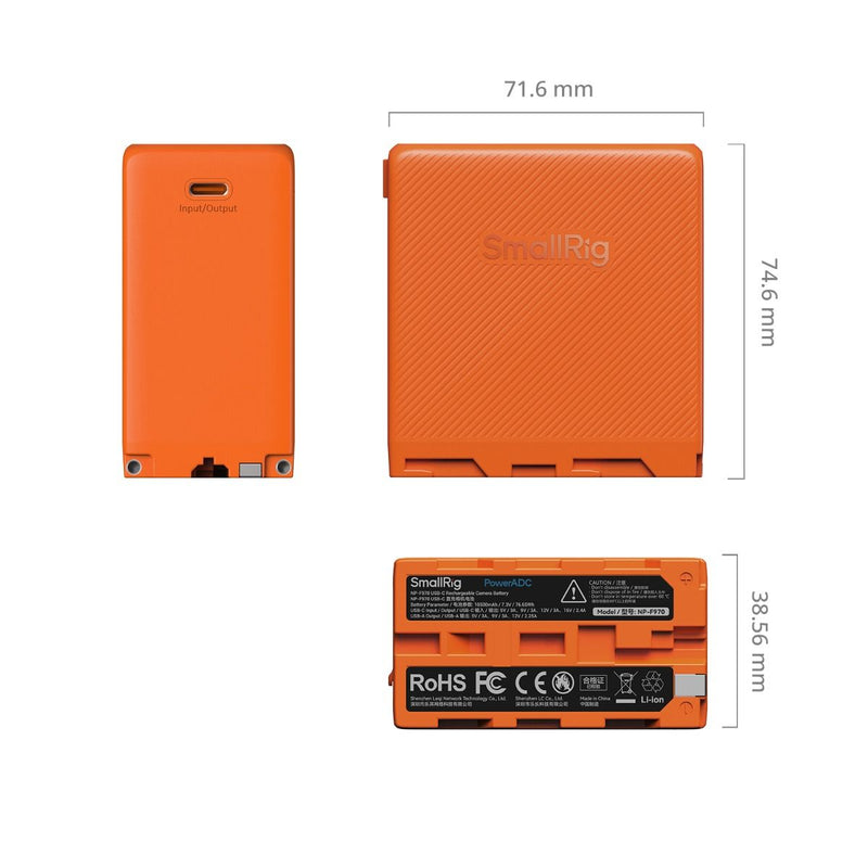 SmallRig NP-F970 USB-C Rechargeable Camera Battery (Orange) 4576