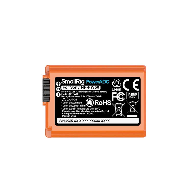 SmallRig NP-FW50 USB-C Rechargeable Camera Battery (Orange) 4965