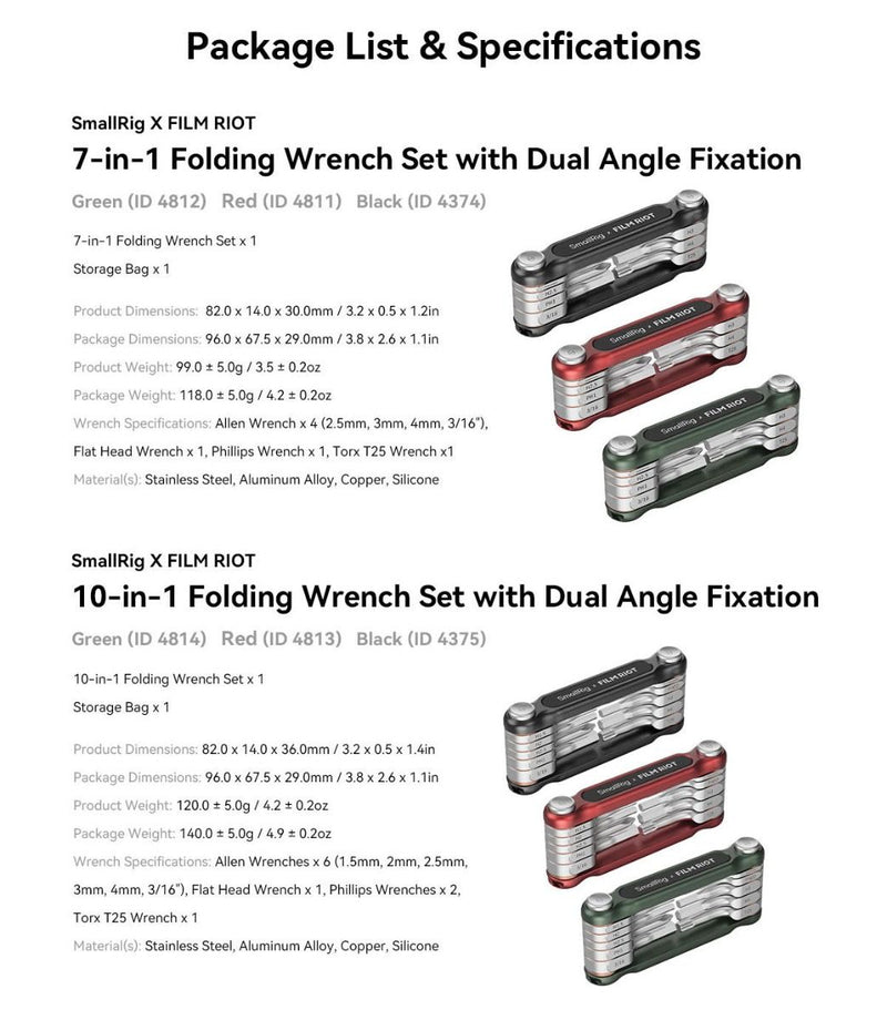 SmallRig x FILM RIOT 10-in-1 Folding Wrench Set with Multiple Angle Positioning (Black) 4375