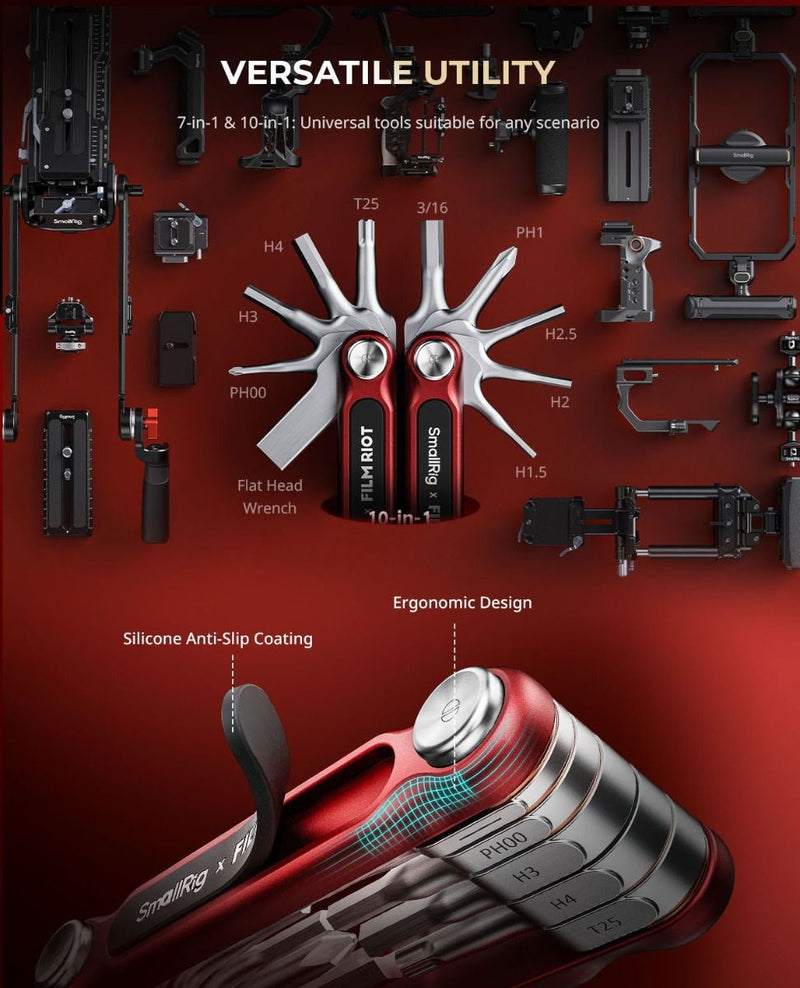 SmallRig x FILM RIOT 10-in-1 Folding Wrench Set with Multiple Angle Positioning (Red) 4813