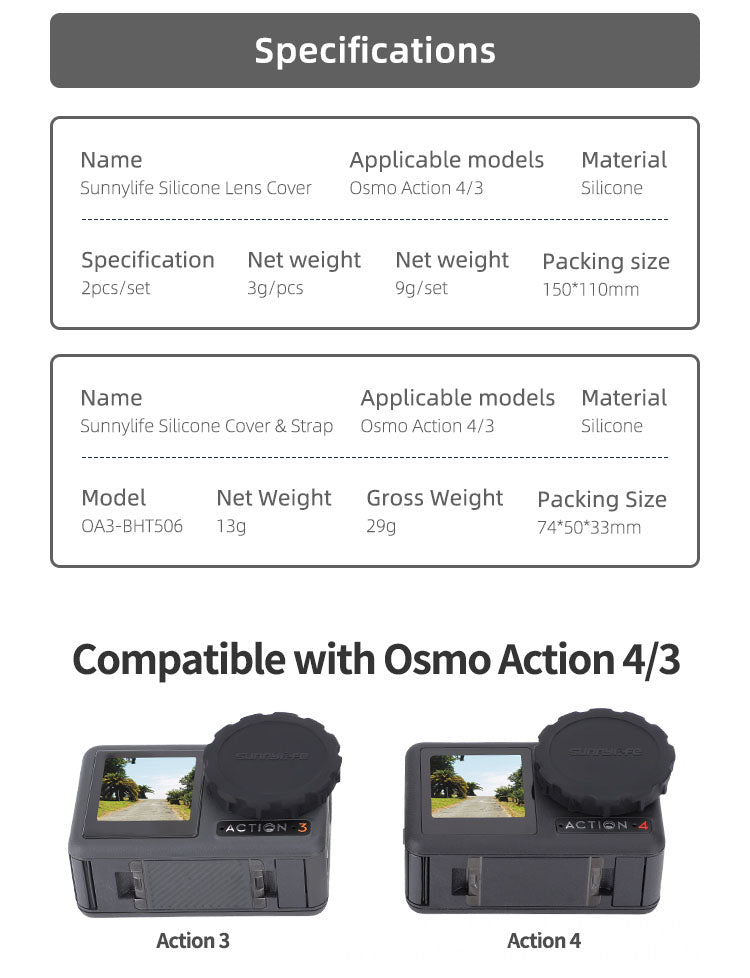 Sunnylife 2pcs Silicone Lens Protective Cover for Osmo Action 3 / Action 4