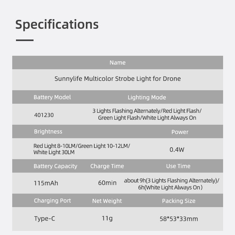 Sunnylife 3 Colours / 4 Modes Drone Strobe Light