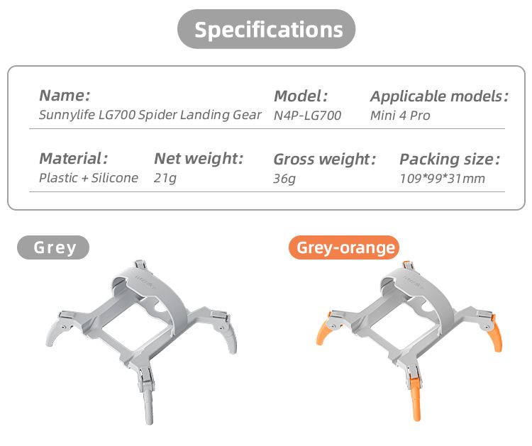 Sunnylife Spider Landing Gear Extensions for Mini 4 Pro (Orange)