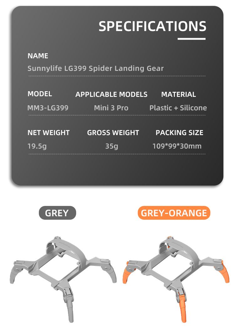 Sunnylife Spider Landing Gear Extensions for DJI Mini 3 Pro (Grey)