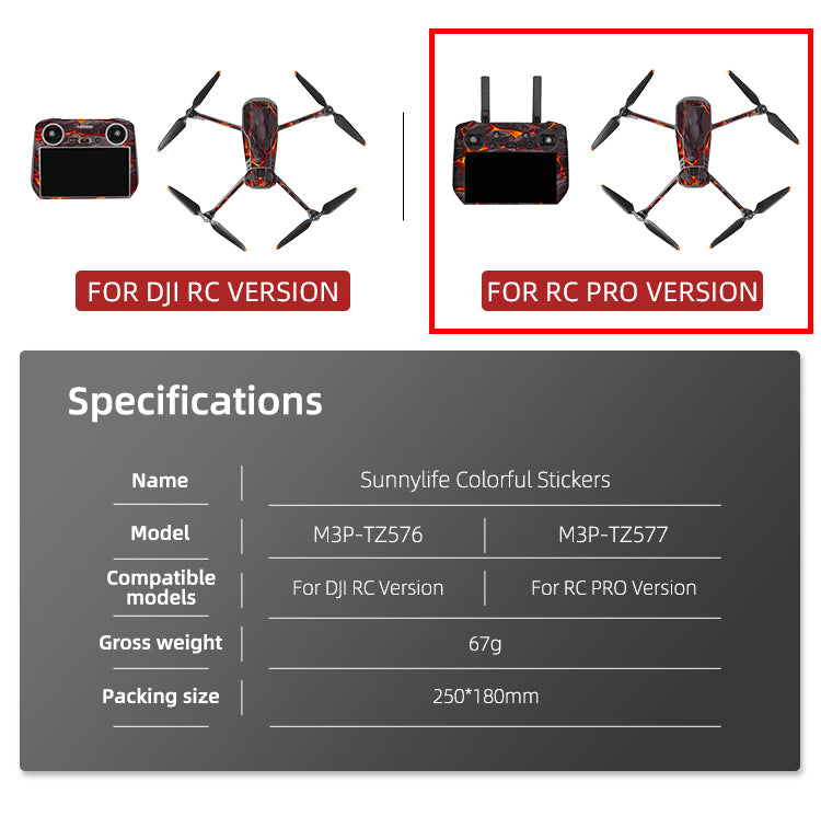 Sunnylife Protective Scratch-proof Decals for Mavic 3 Pro (DJI RC Pro Version)(Black Grain)