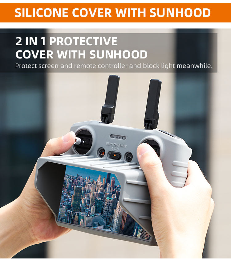 Sunnylife Silicone Protective Cover with Sun Hood for DJI RC 2 (Grey)