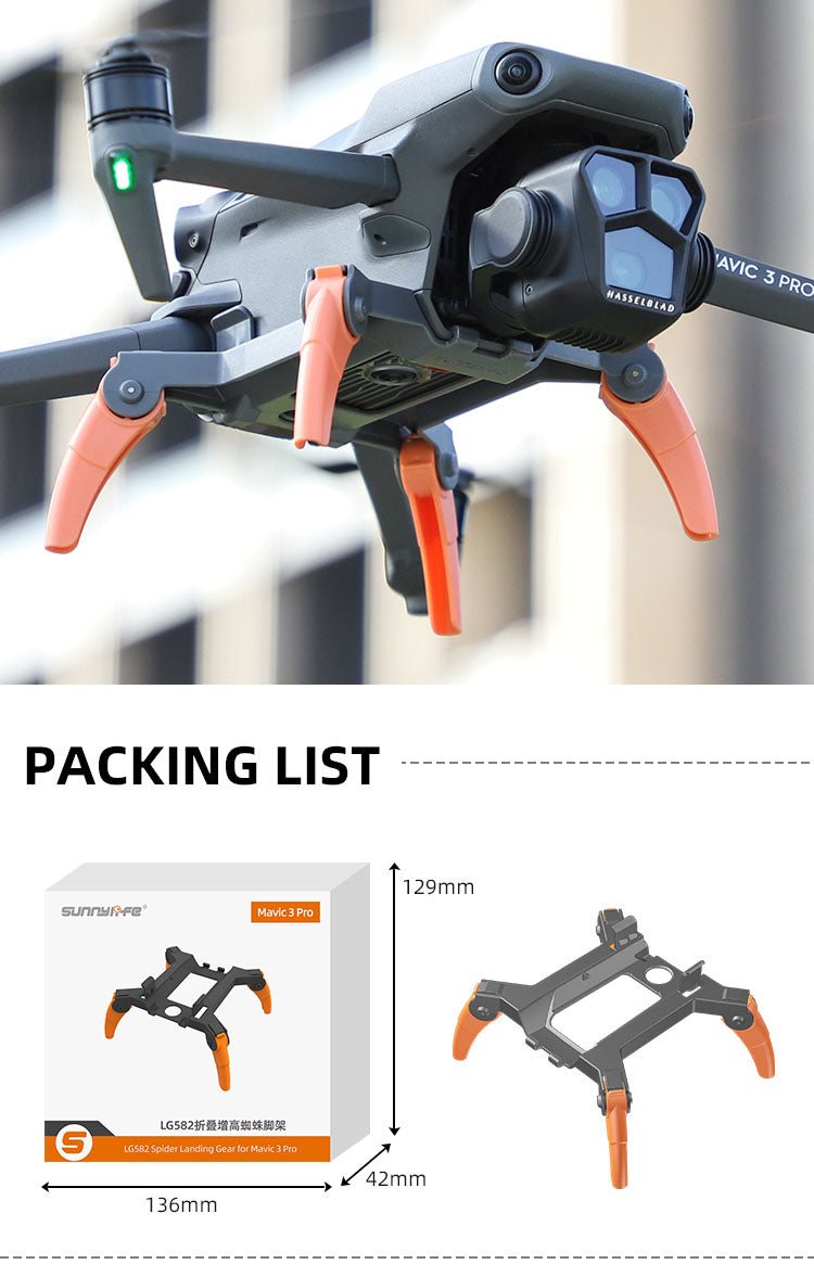 Sunnylife Spider Landing Gear Extensions for Mavic 3 Pro (Orange/Grey)