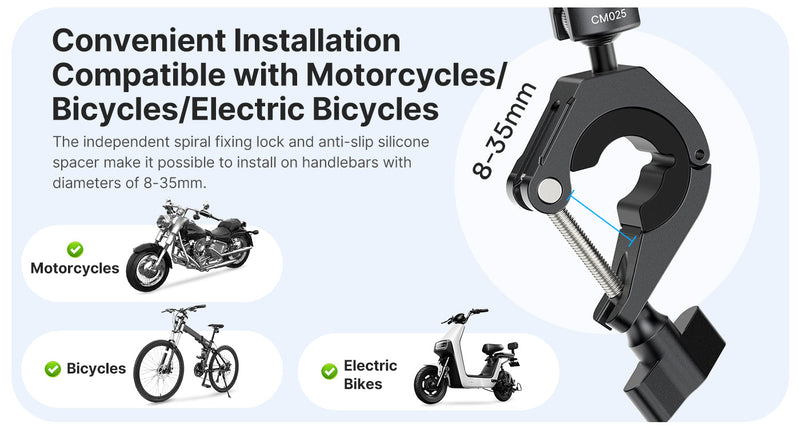 Ulanzi Bike/Motorcycle Handlebar Clamp Mount for GoPro/Insta360 Action Cameras C018GBB1