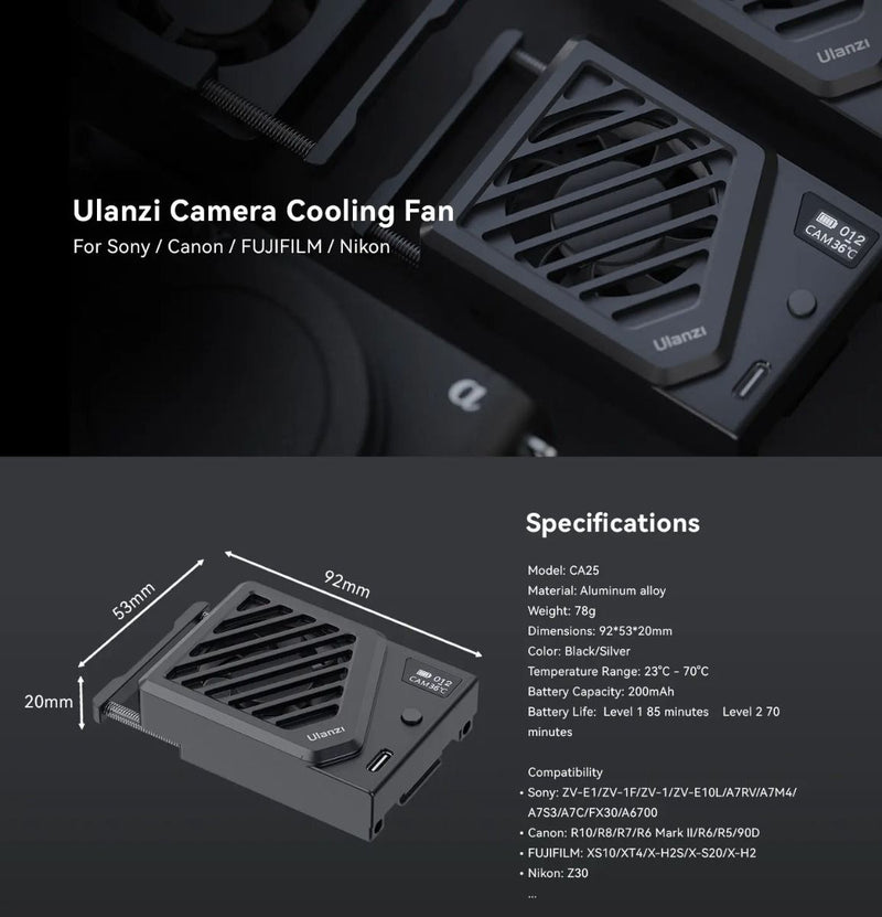 Ulanzi CA25 Camera Cooling Fan v3 (Black)