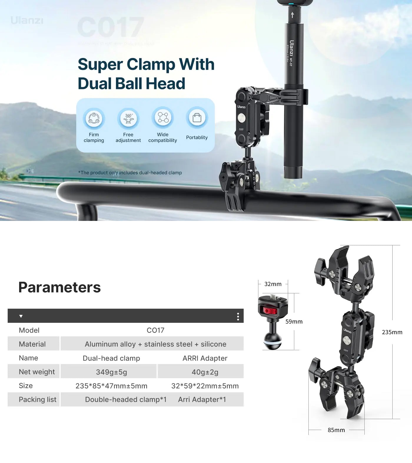 Ulanzi CO17 Super Clamp with Dual Ball Head