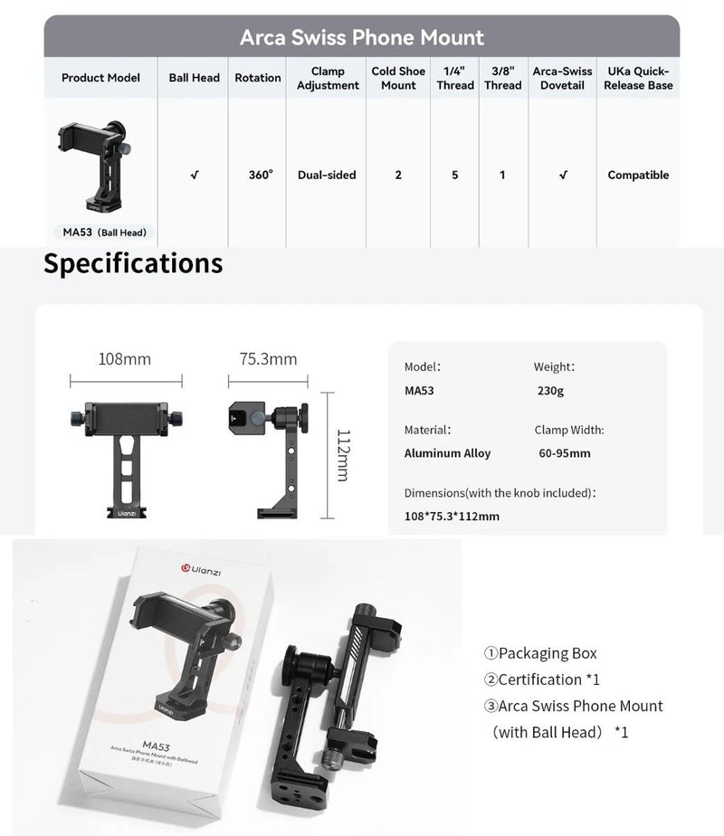 Ulanzi MA53 Arca Swiss Phone Mount M028