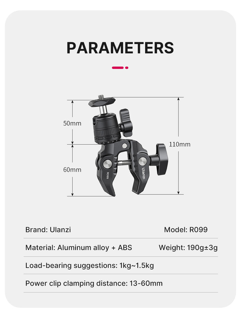 Ulanzi R099 Clamp Mount with Mini Ball Head