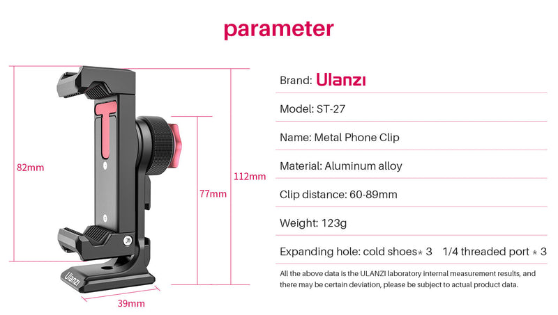 Ulanzi ST-27 Metal Phone Tripod Mount Clip 2476