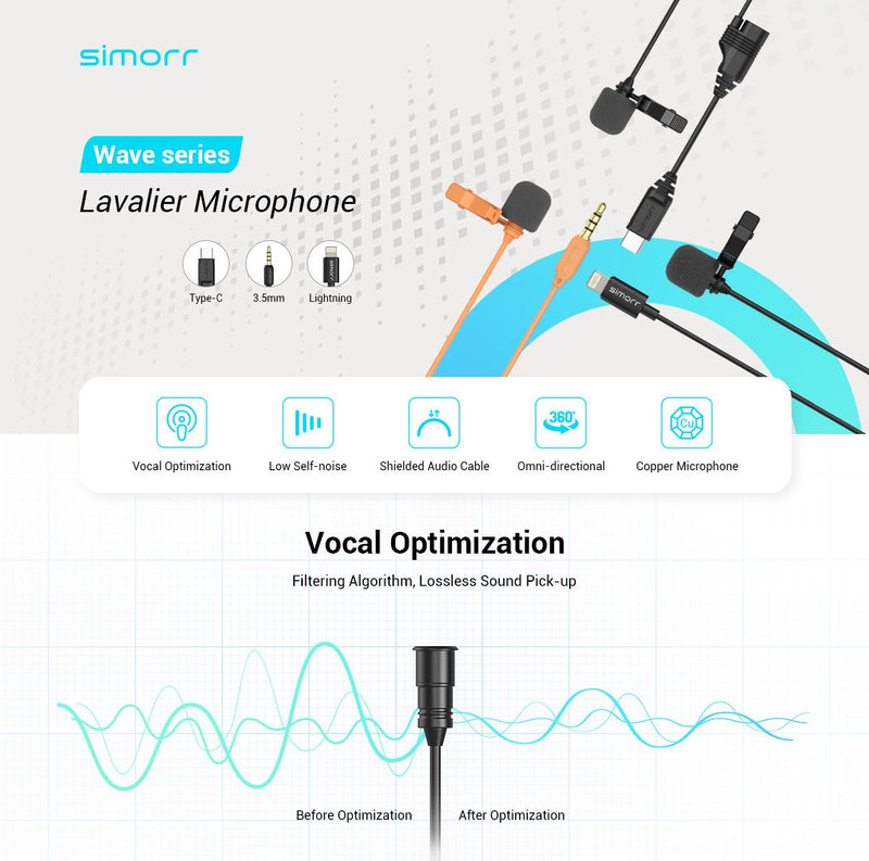 simorr Wave L1 3.5mm Lavalier Microphone (Black) 3388